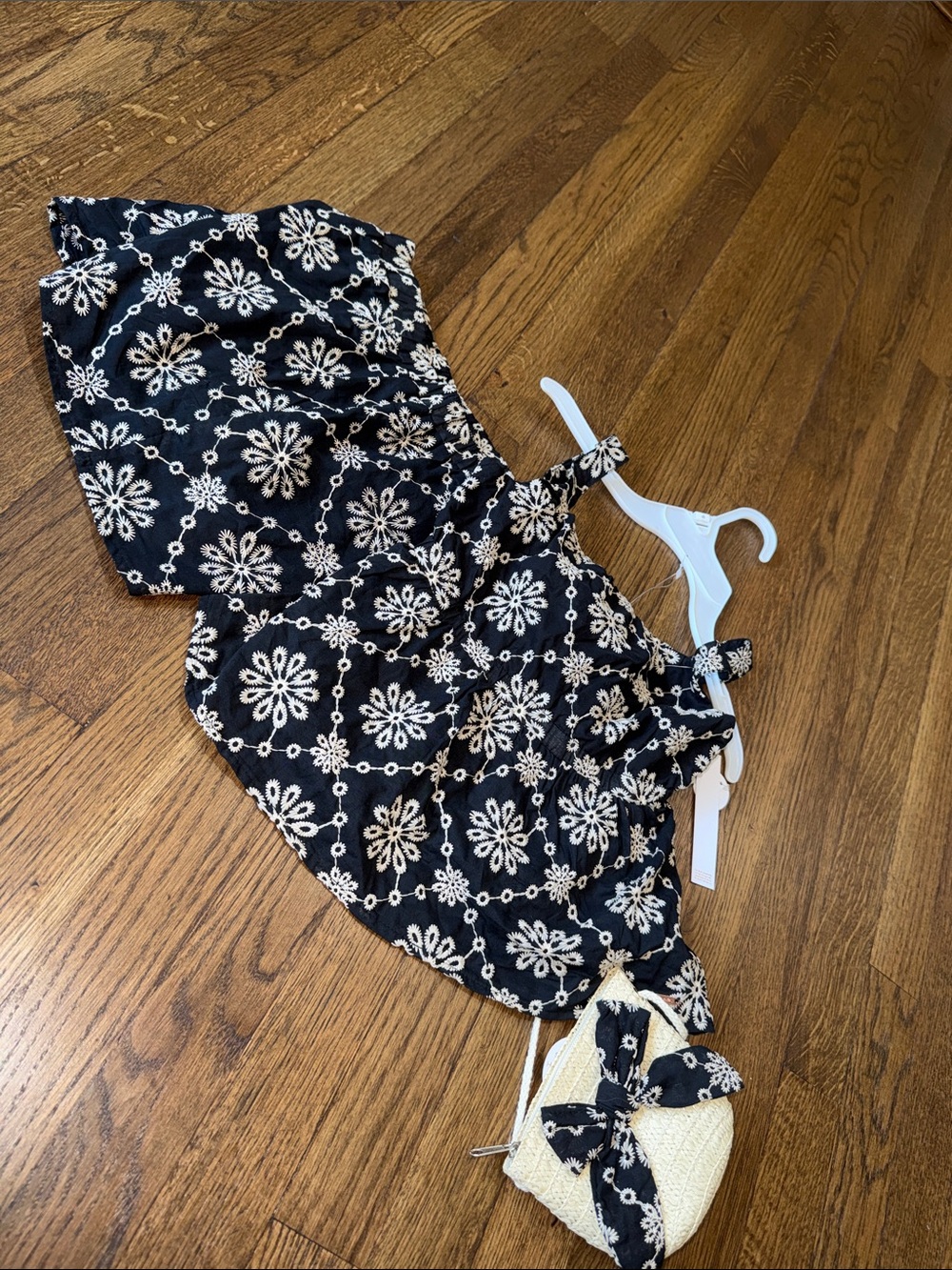 Tahari Black Skirt with White Floral Eyelet Pattern